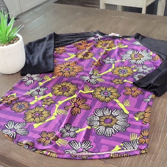 LuLaRoe Tops - LuLaRoe Women's Long Sleeve Tee - Purple and Black with Floral Pattern